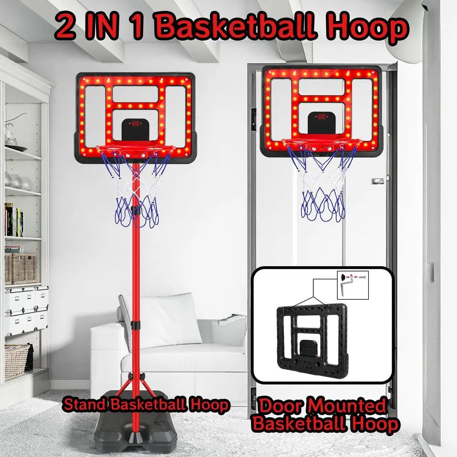 Basketball Hoop Adjustable Height Indoor Outdoor With Scoreboard
