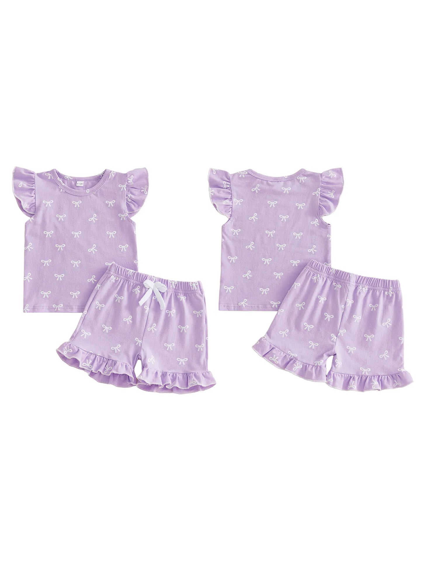 Adorable Infant Girl s Summer Ensemble with Bow Print Frilly Crew Neck Top and Matching Shorts - 2 Piece Set