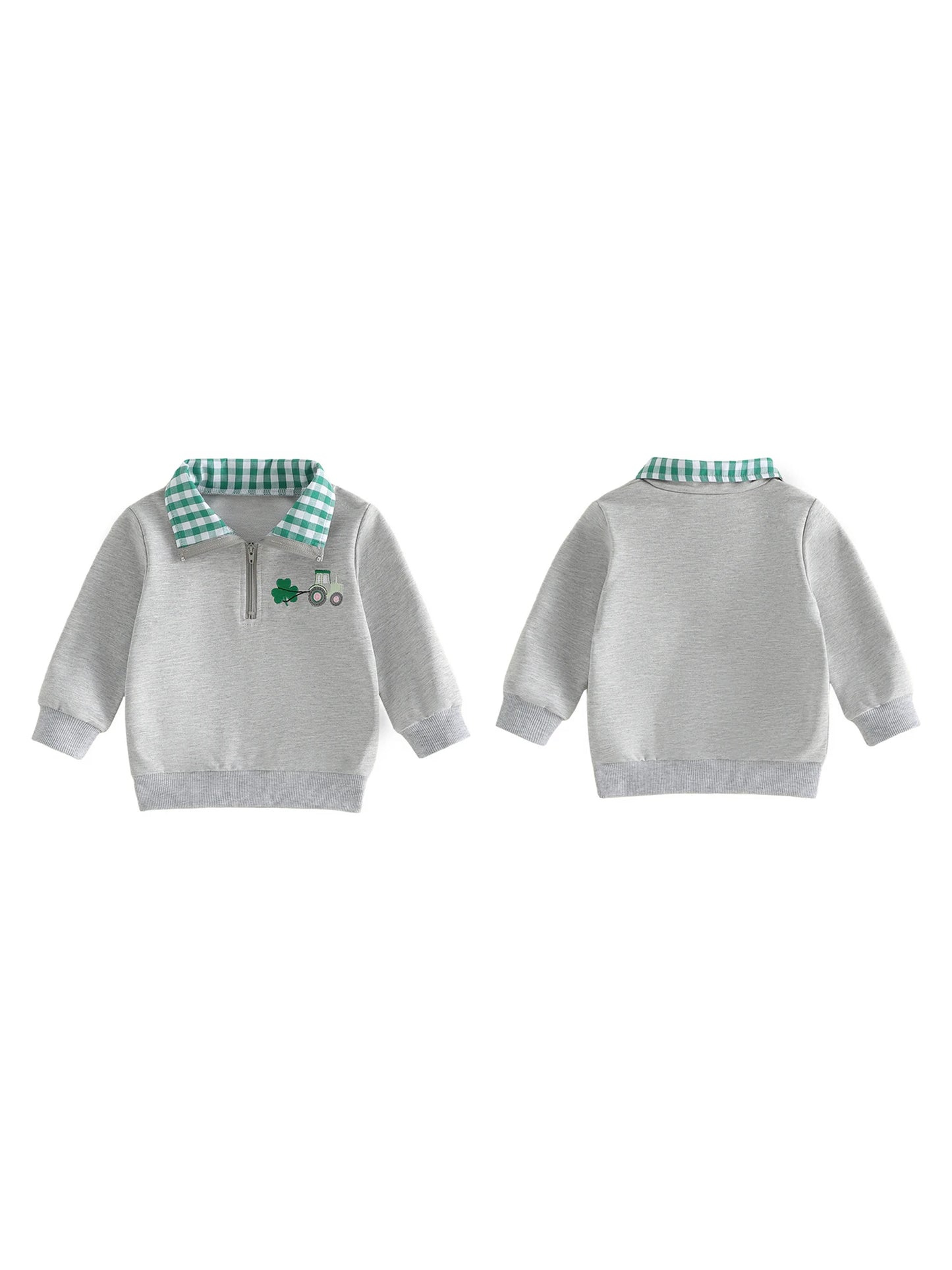 Kids St Patrick s Day Hoodie Irish Clover Embroidered Sweatshirt Long Sleeve Lapel Quarter Zip Pullover Sweatshirt for Boys