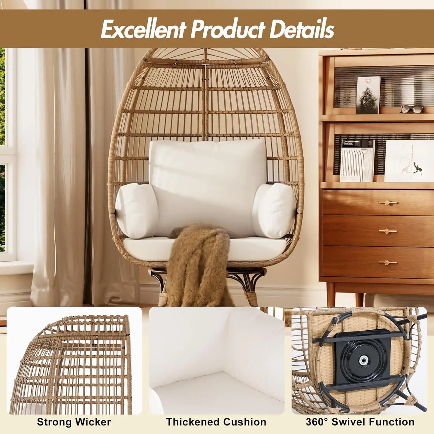 Studyset 360 Degree Swivel Rattan Egg Chair Outdoor Lounge Cushions