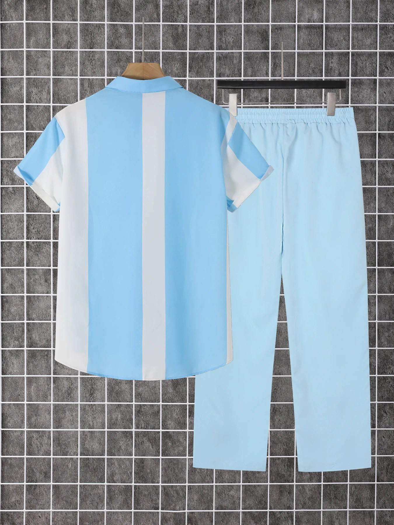 Men's Printed Short Sleeve Button Down Shirt and Pants Set