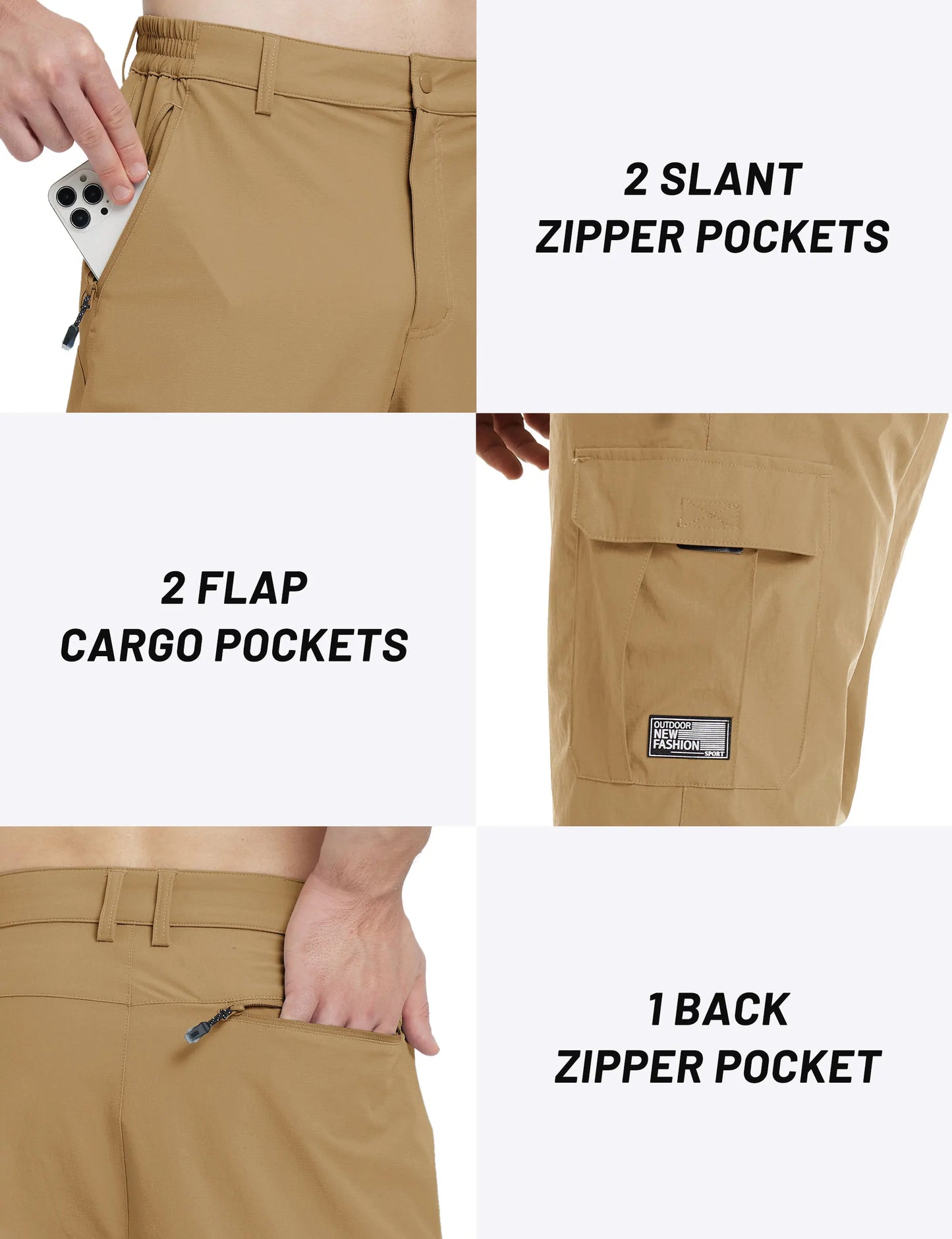 Mens Summer Quick Dry 3/4 Capri Pants Casual Multi-Pockets Lightweight Shorts Outdoor Hiking Cargo Nylon Pants Workout