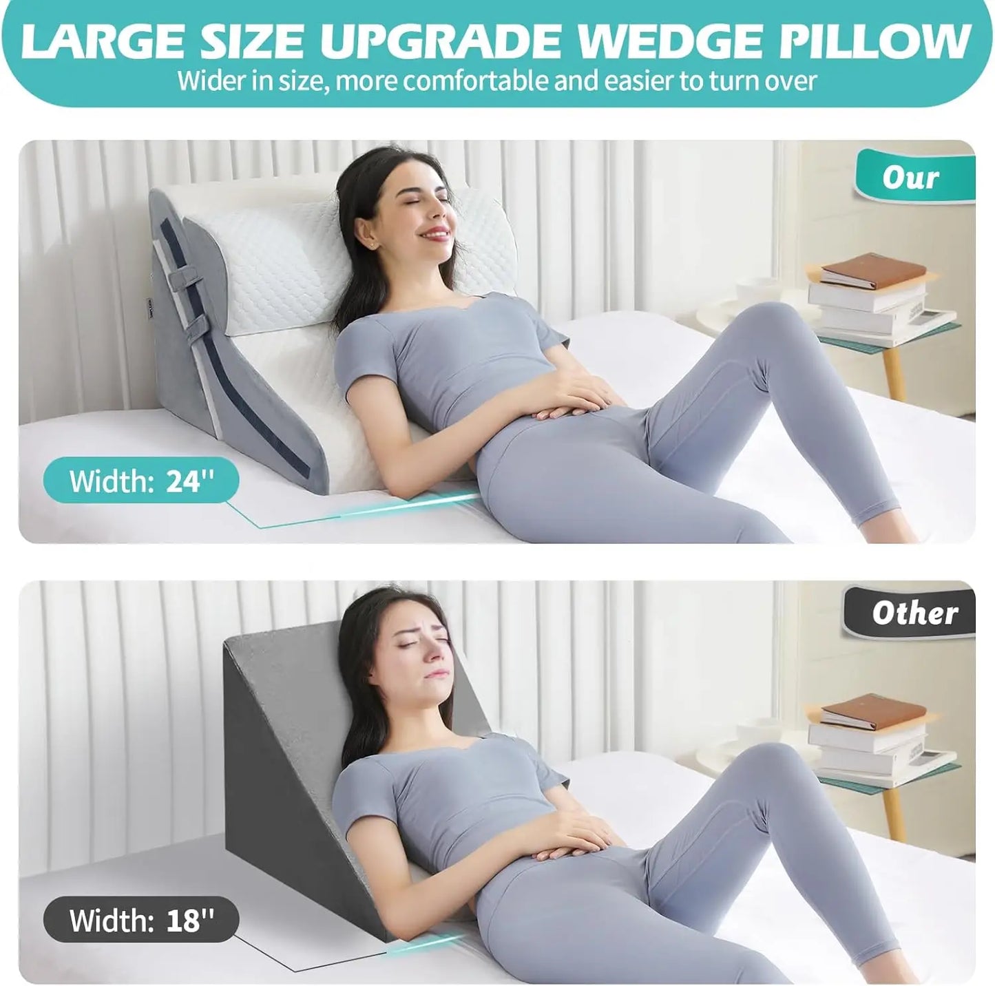 Adjustable Memory Foam Wedge Pillow Set, 3PCS Orthopedic Bed Pillows for Sleeping Post Surgery, 9-20 Inch Height