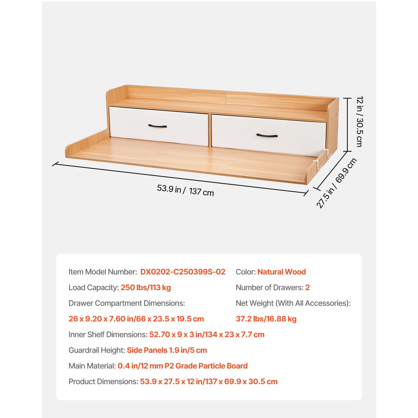 SucceBuy Washer Dryer Countertop With Wooden Drawer Shelf Laundry Topper