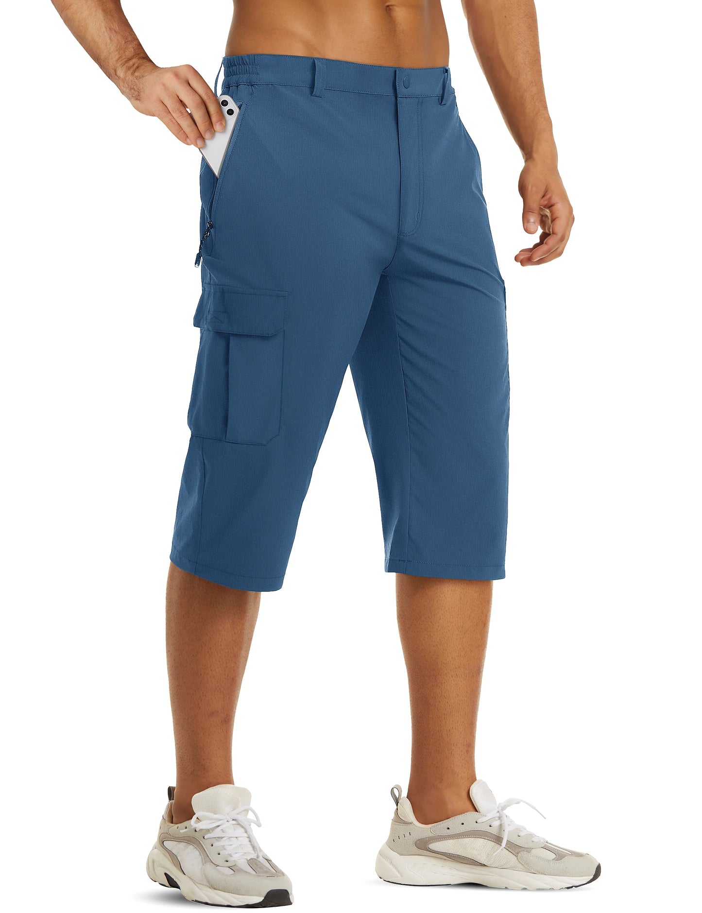 Mens Summer Quick Dry 3/4 Capri Pants Casual Multi-Pockets Lightweight Shorts Outdoor Hiking Cargo Nylon Pants Workout
