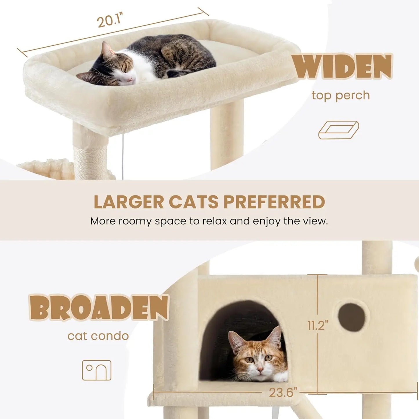 81in Multi-Level Cat Tree Tower with Hammock, Scratching Posts, and Cozy Perches for Indoor Cats - Beige