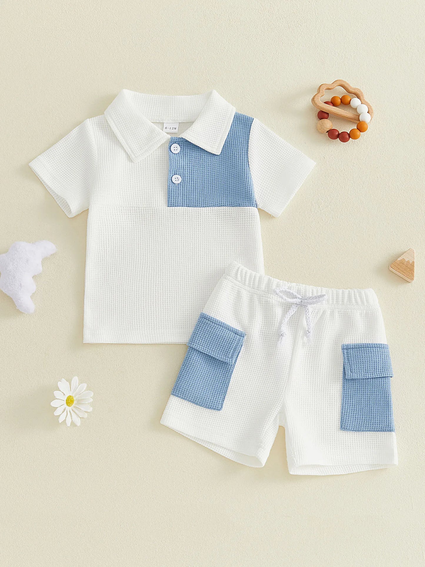 Infant Boy s Stylish Summer Ensemble Short Sleeve  Shirt and Cargo Shorts Combo for a Cool Look