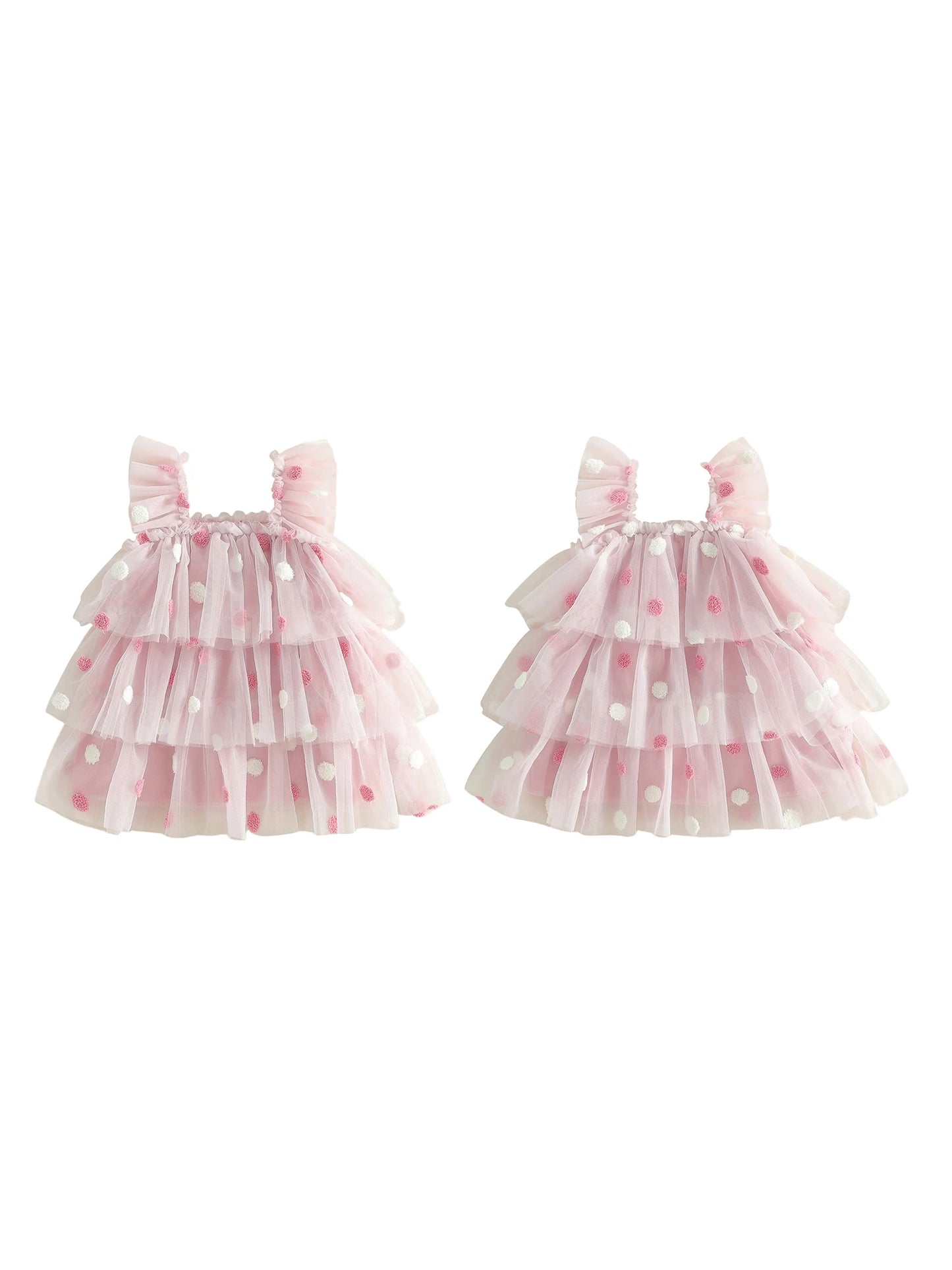 Adorable Toddler Girl s Summer Dress with Polka Dot Print Flowy Fit and Cute Ruffled Mesh Layers for a Casual Look