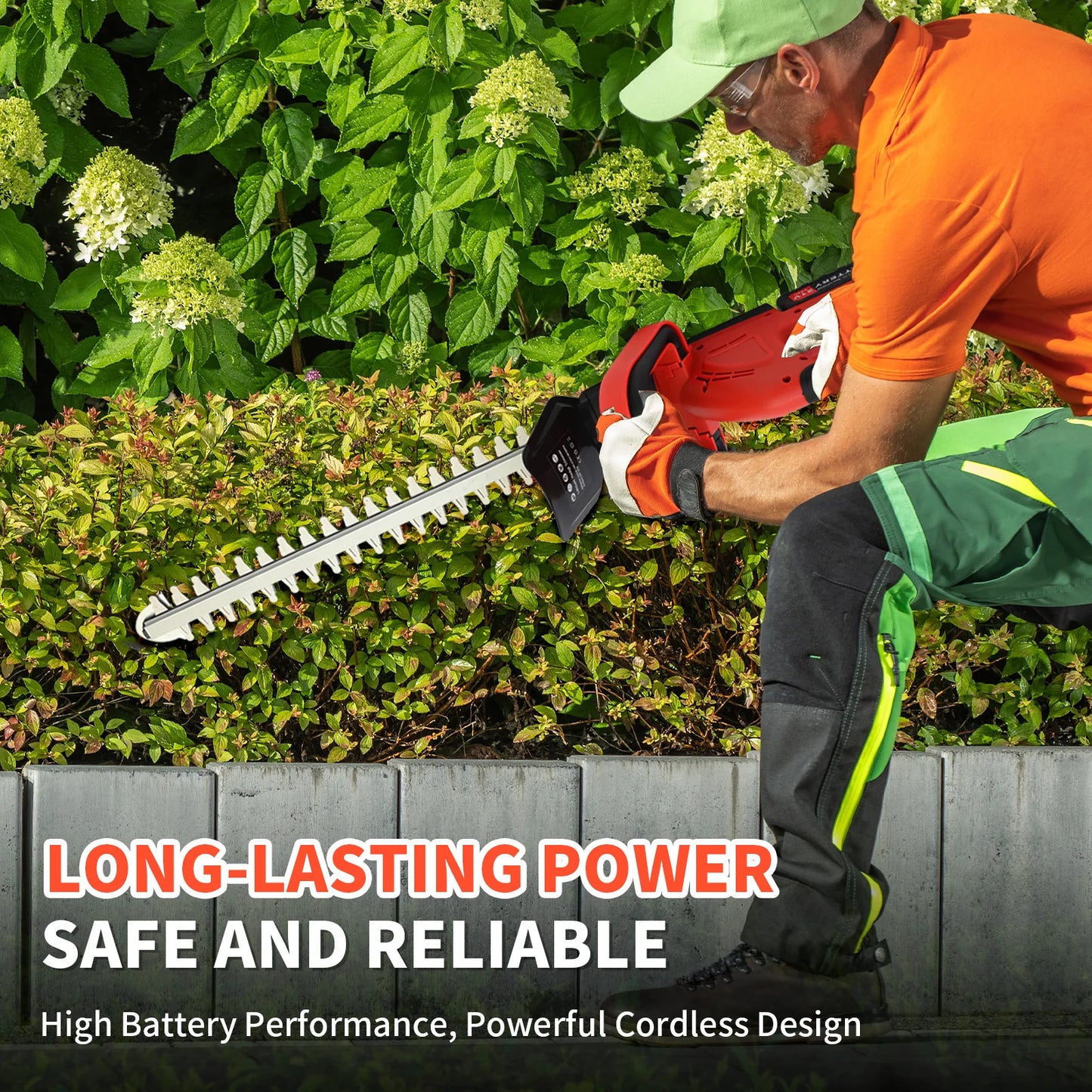 20 Inch Cordless Electric Hedge Trimmer Garden Lawn Mower Tools Dual-Blade 550W 21V with 3.0Ah Battery Charger For Shrub Pruning