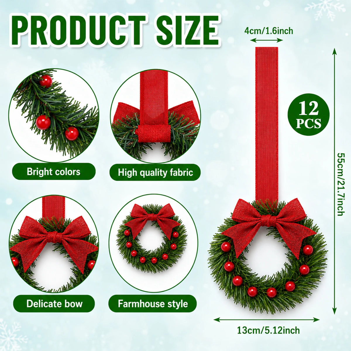 HiMiss Mini Christmas Wreaths With Pine Berry Bows Holiday Decor