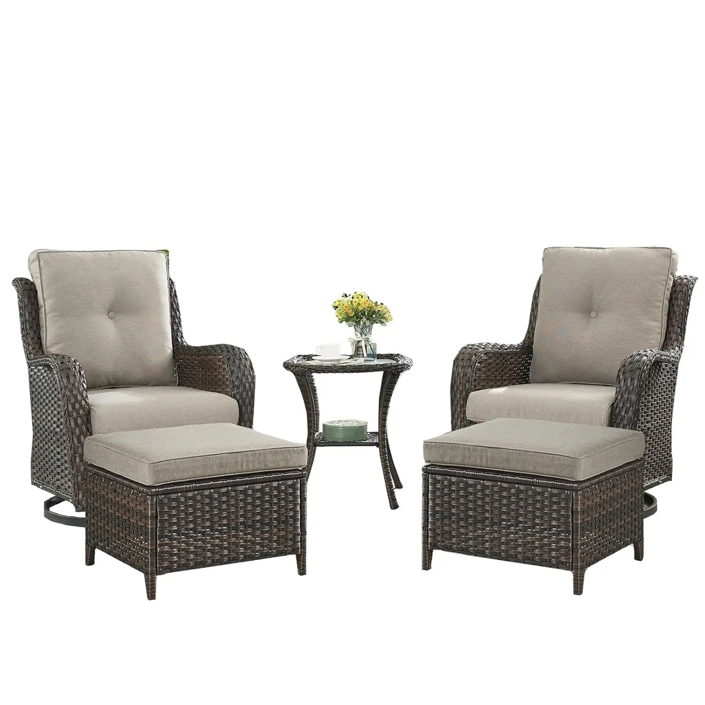 Wicker Patio Furniture Set - 5 Piece Rattan Outdoor Sectional Conversation Sets with 2 Swivel Rocking Chairs,2, Customized