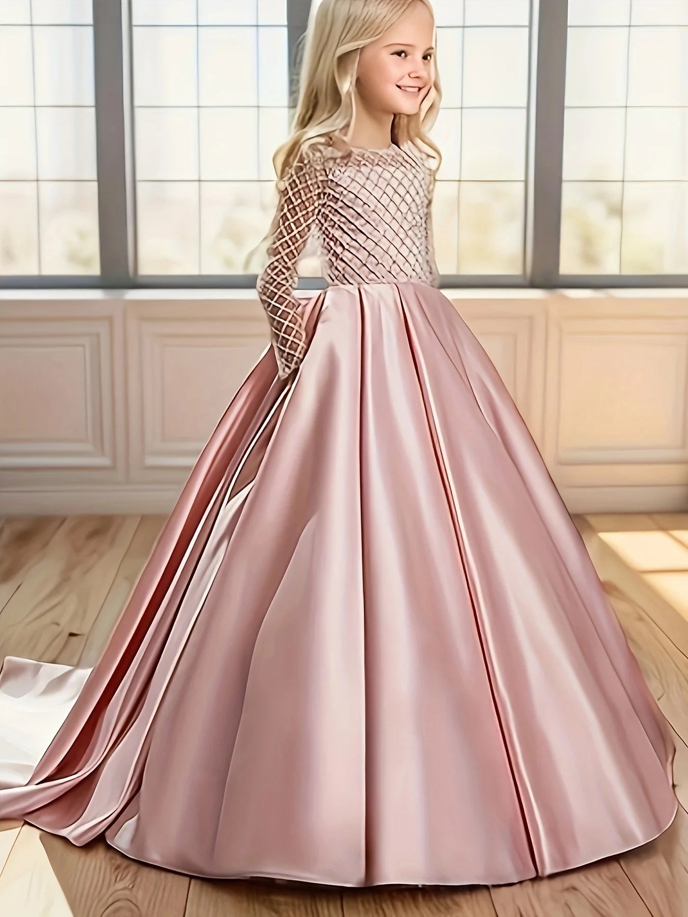 Elegant Lace Trailing Flower Girl Dress First Communion