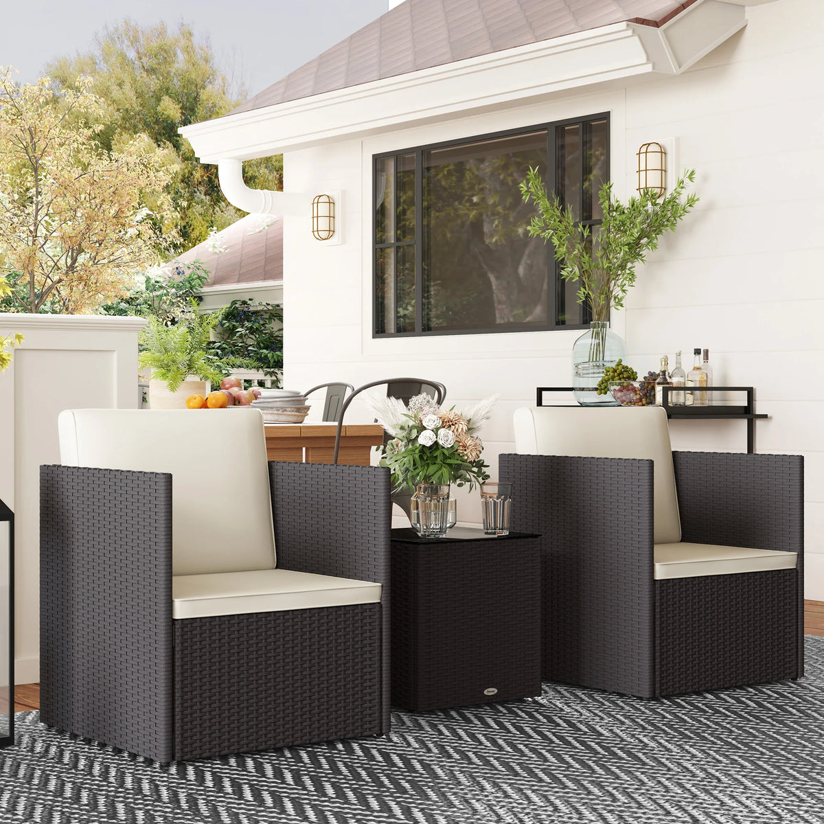 Outsunny Folding Wicker Bistro Patio Furniture Set For Garden