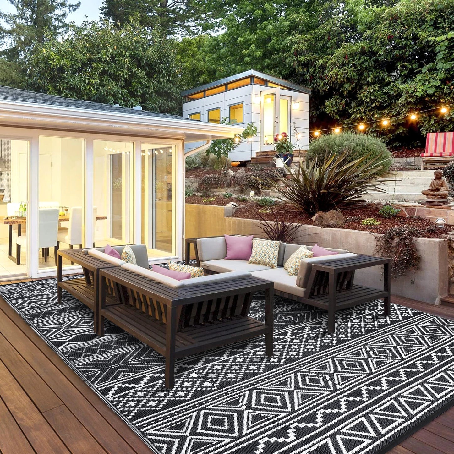 StudysetCN Outdoor Waterproof Reversible Patio Rug Boho Camping