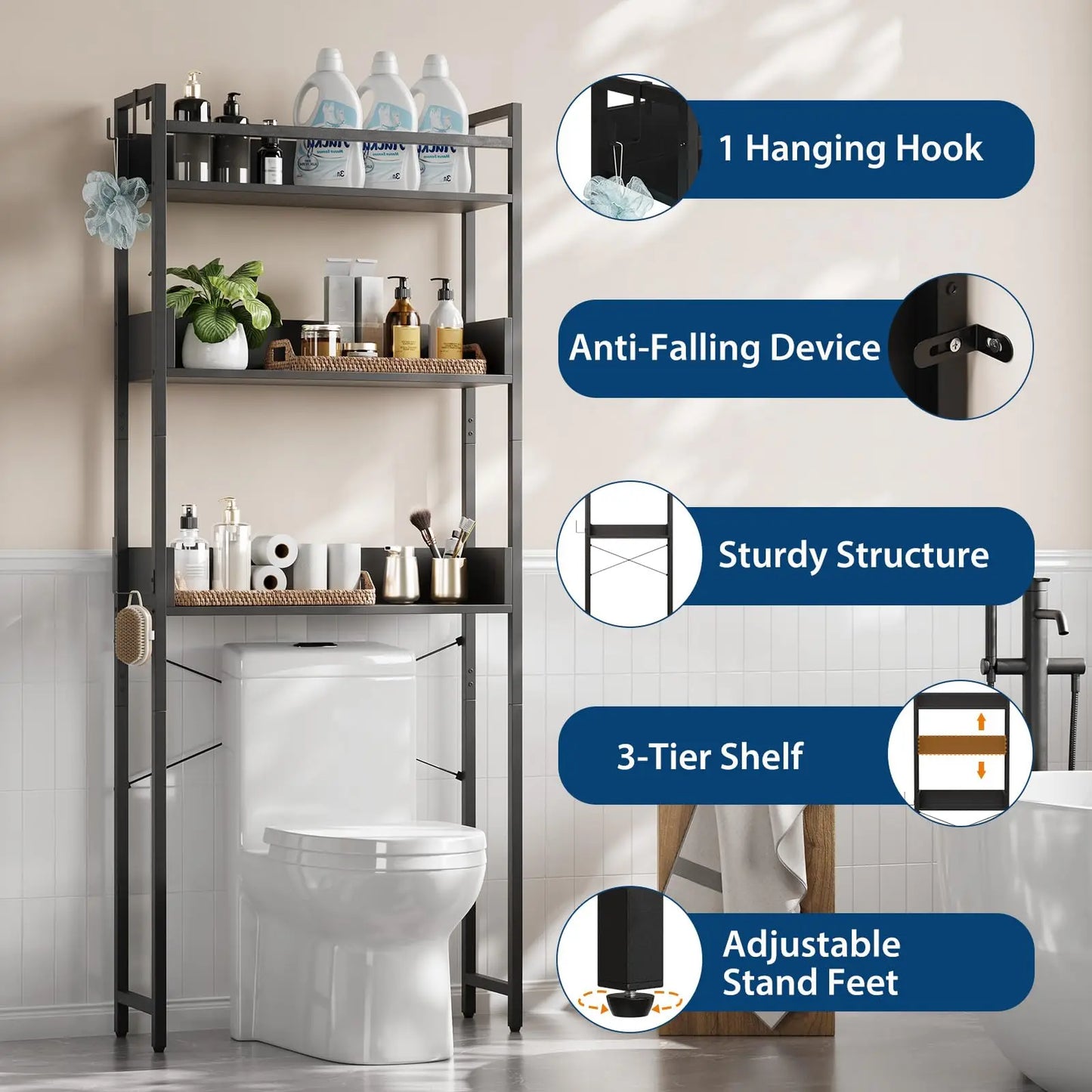 HiMISS 3 Tier Over Toilet Storage Rack Bathroom Wood Organizer