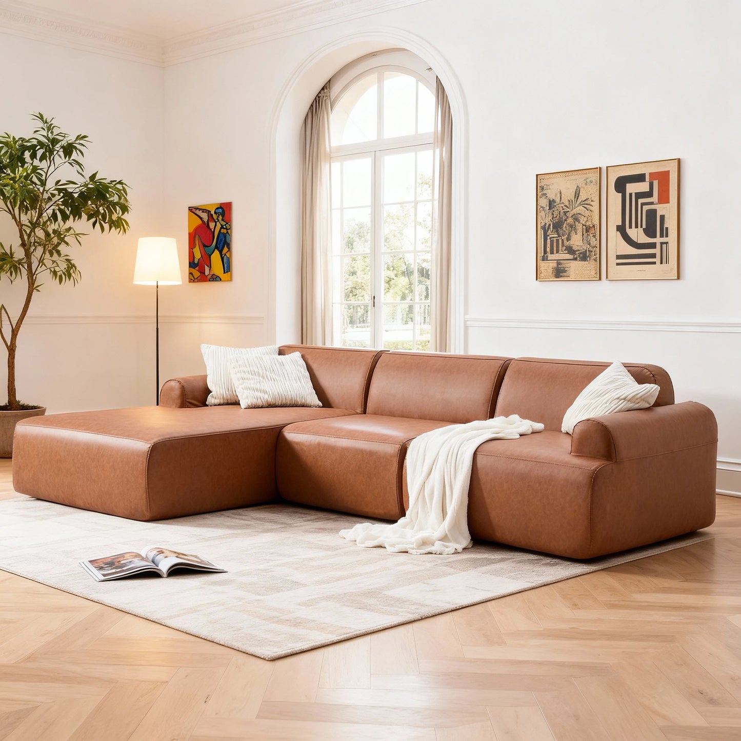 L-Shaped Modular Leather Sofa For Families