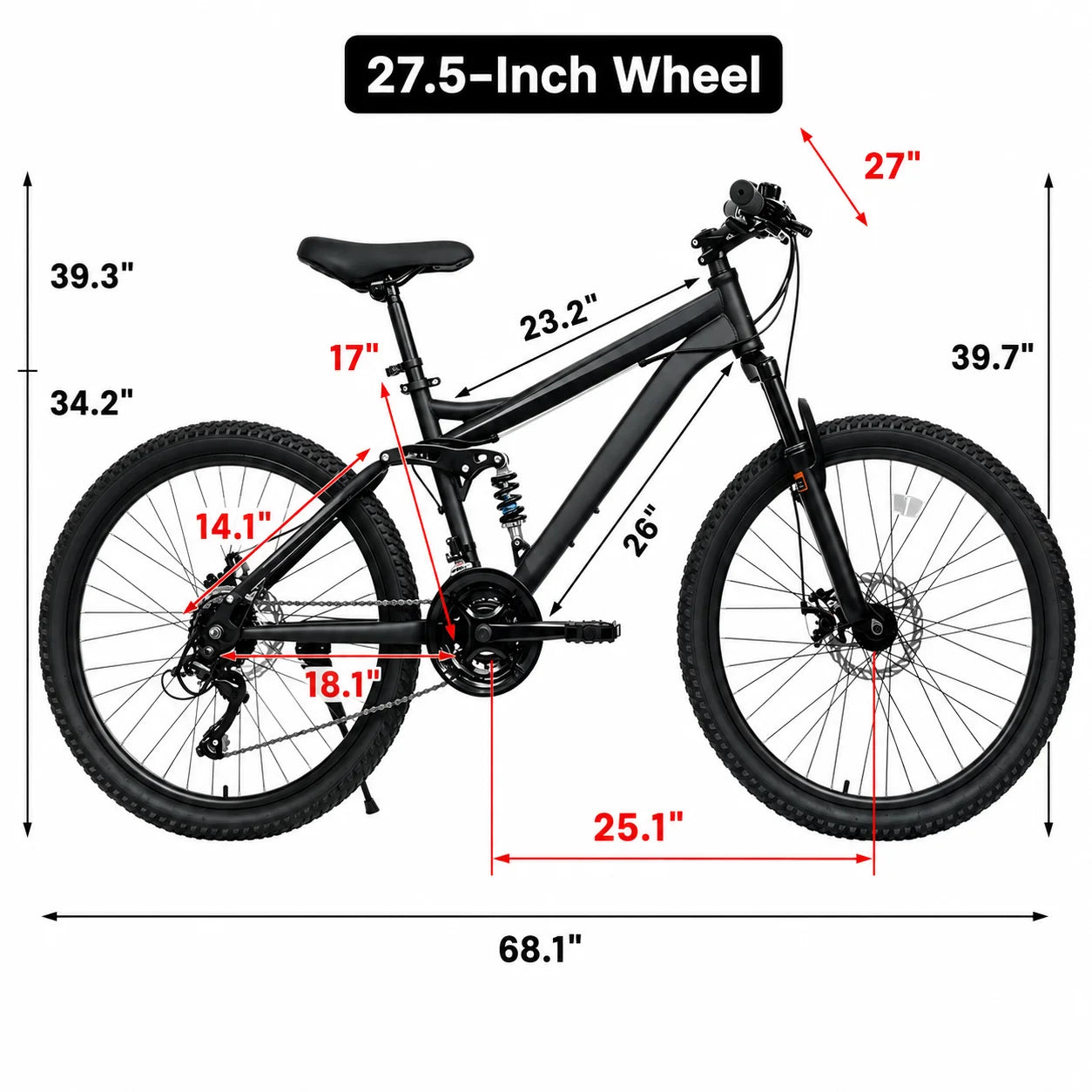 24/26/27.5 Inch Full Suspension Mountain Bike 21-Speed Mechanical Disc Brakes Suitable for Men and Women, Youth Bicycles Easy to Assemble