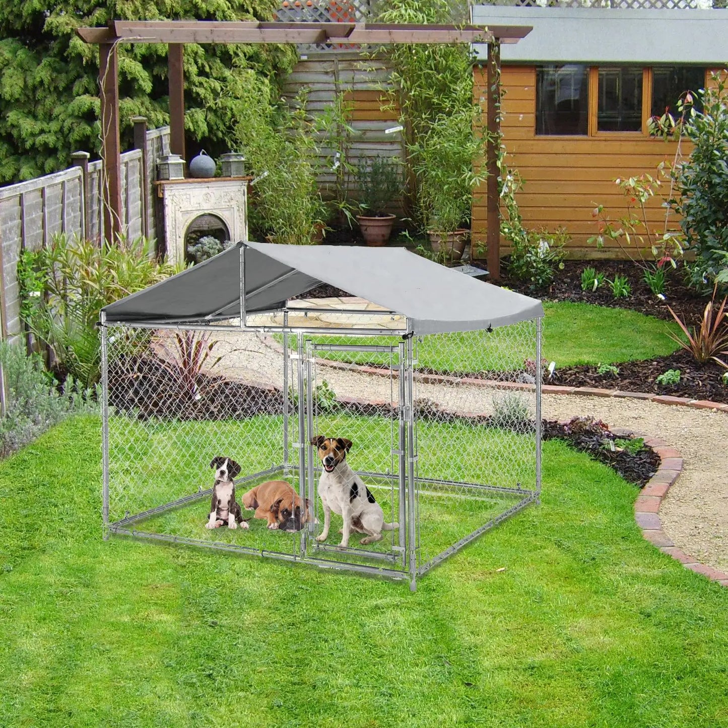 HiMISS Heavy Duty Outdoor Metal Dog Kennel With UV Cover