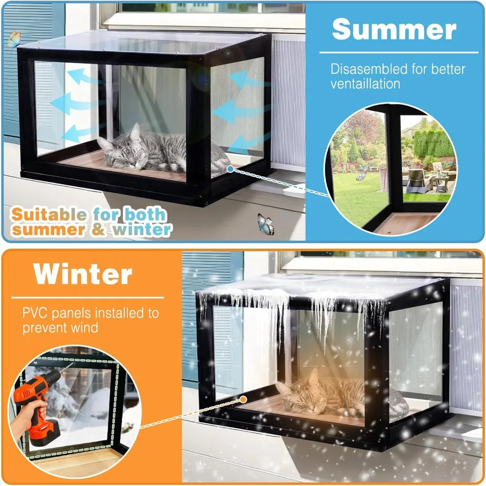 Window Box Outdoor Cat Enclosure Catio With Bug Proof Mesh