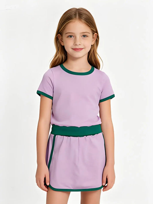 Baby Girls Cotton Short Sleeve Shirt And Skirt Set