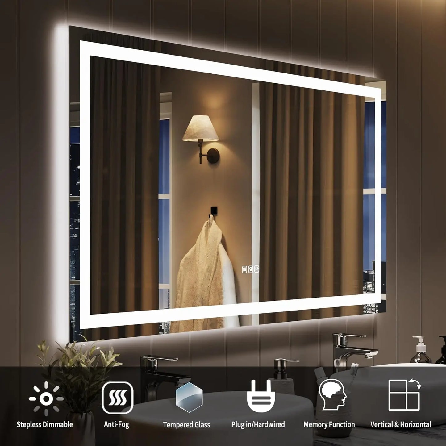 Twister.CK Frameless LED Bathroom Mirror Anti Fog Dimmable Wall Mount