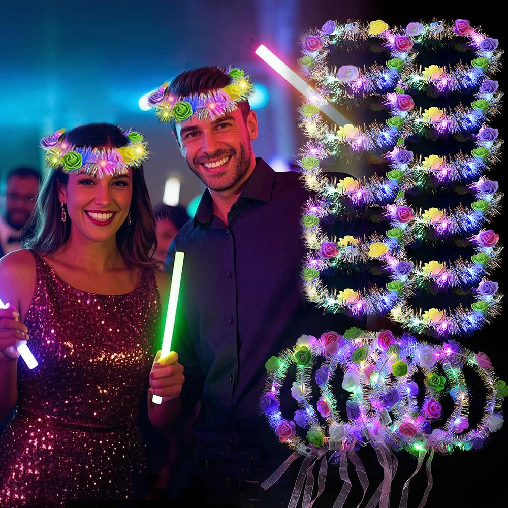 29pcs Sparkling LED Headbands with Rose Rings for Christmas Party Hats, Suitable for Wedding, Birthday, Valentine's Day Headwear