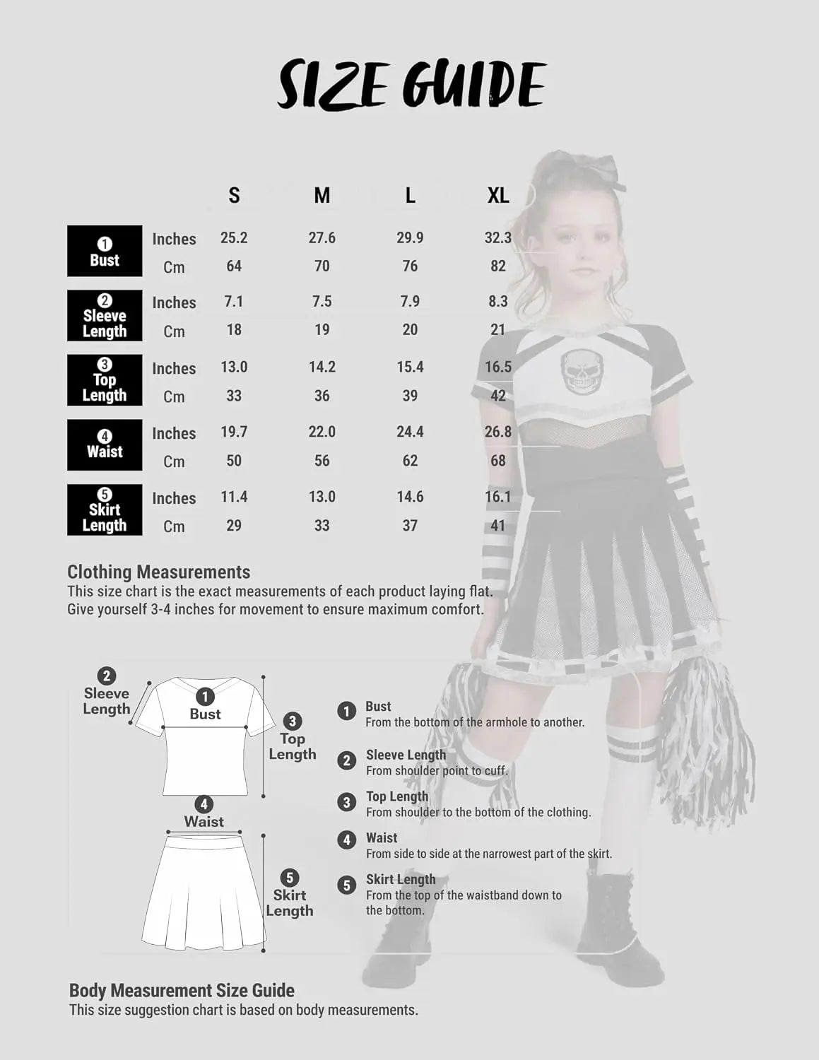 Spooktacular Creations Halloween Cheerleader Costume Girls Bad Spirit Costume for Kids Skull Scary Outfit with Accessories