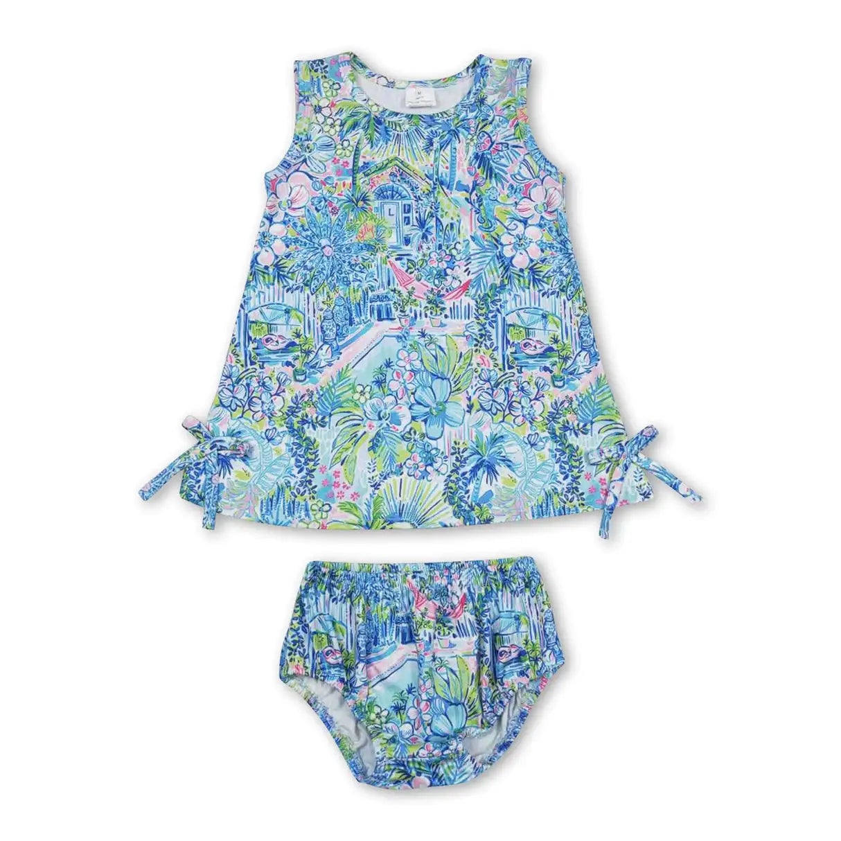 Sibling Baby Girls Flowers Tunic Top Bummies Outfits Sets