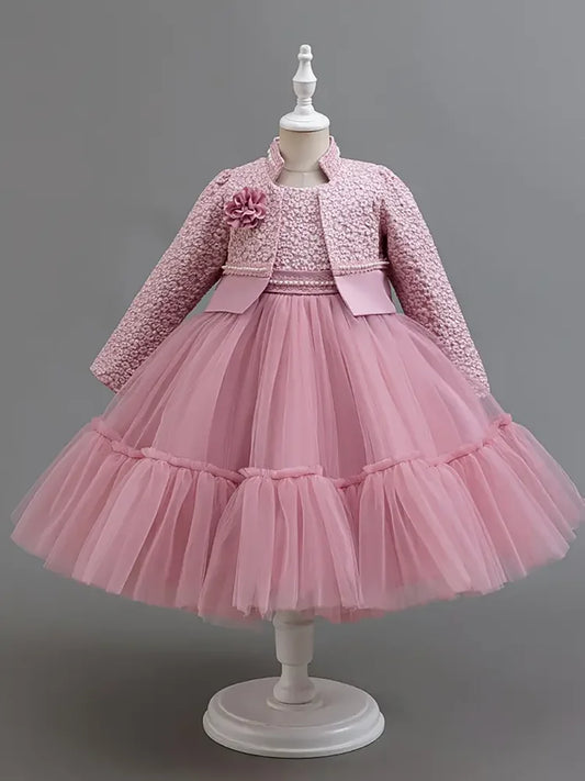 NONECN Girls Dress Set Floral Lace Princess Outfit