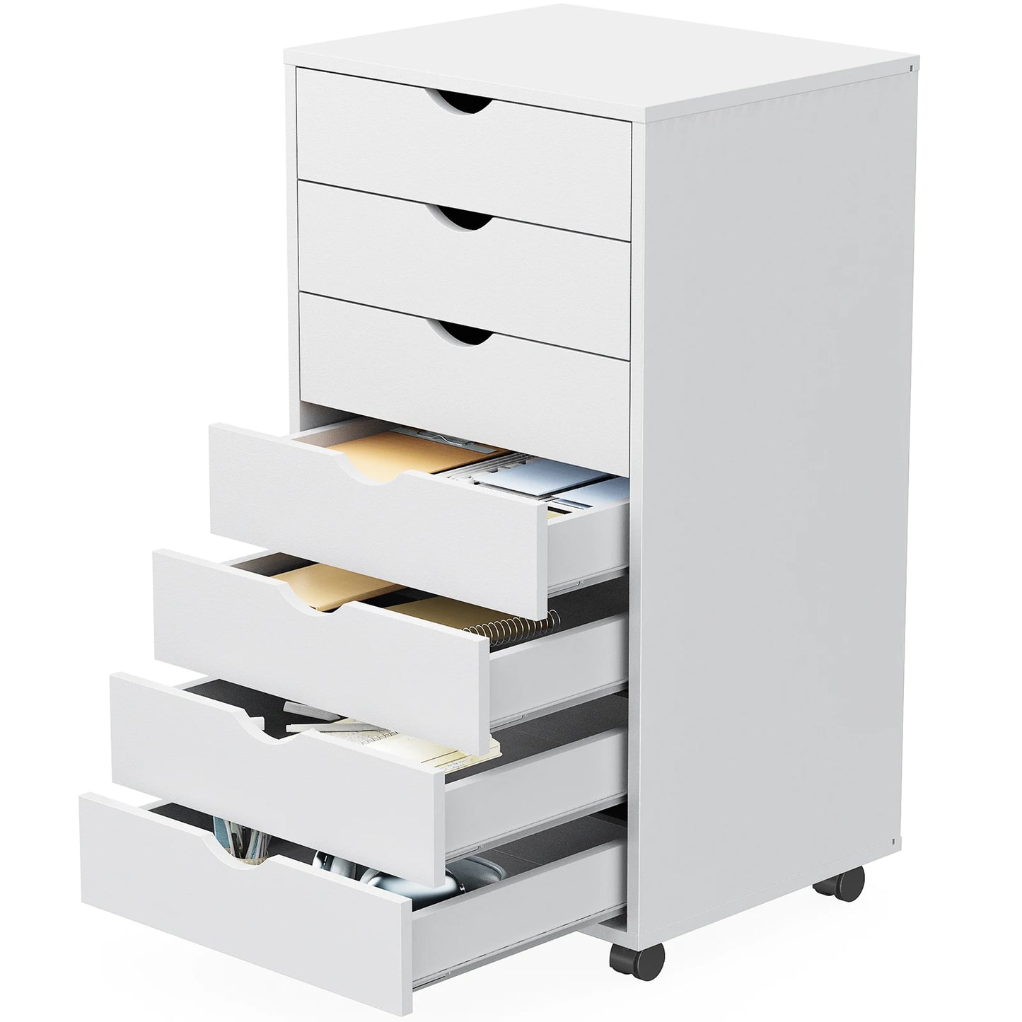 JHK 7 Drawer Chest Dressers Nightstand Storage Cabinet Wooden File Office Mobile Cabinet Wheels Living Room Organizer Rolling
