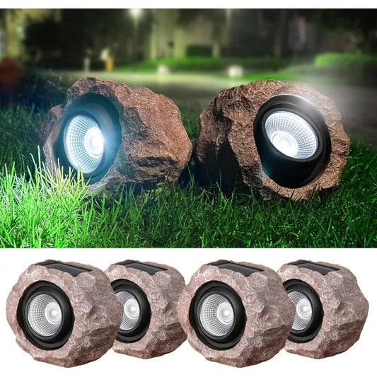 Waterproof Solar Rock Lights 4 Pack Outdoor Pathway Garden Decor