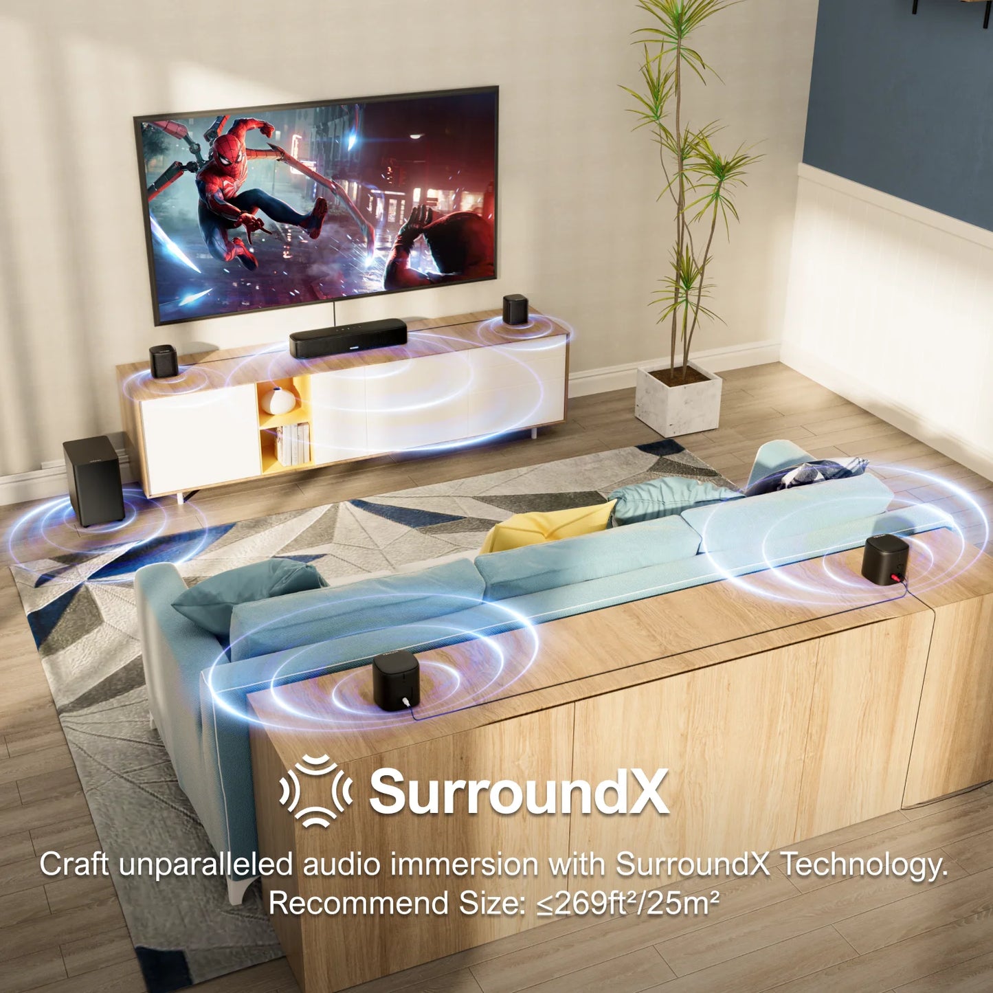 ULTIMEA Aura A40 7.1CH Virtual Surround Soundbar for TV, 330W Home Theater System with Subwoofer,4 Surround Speakers,APP Control