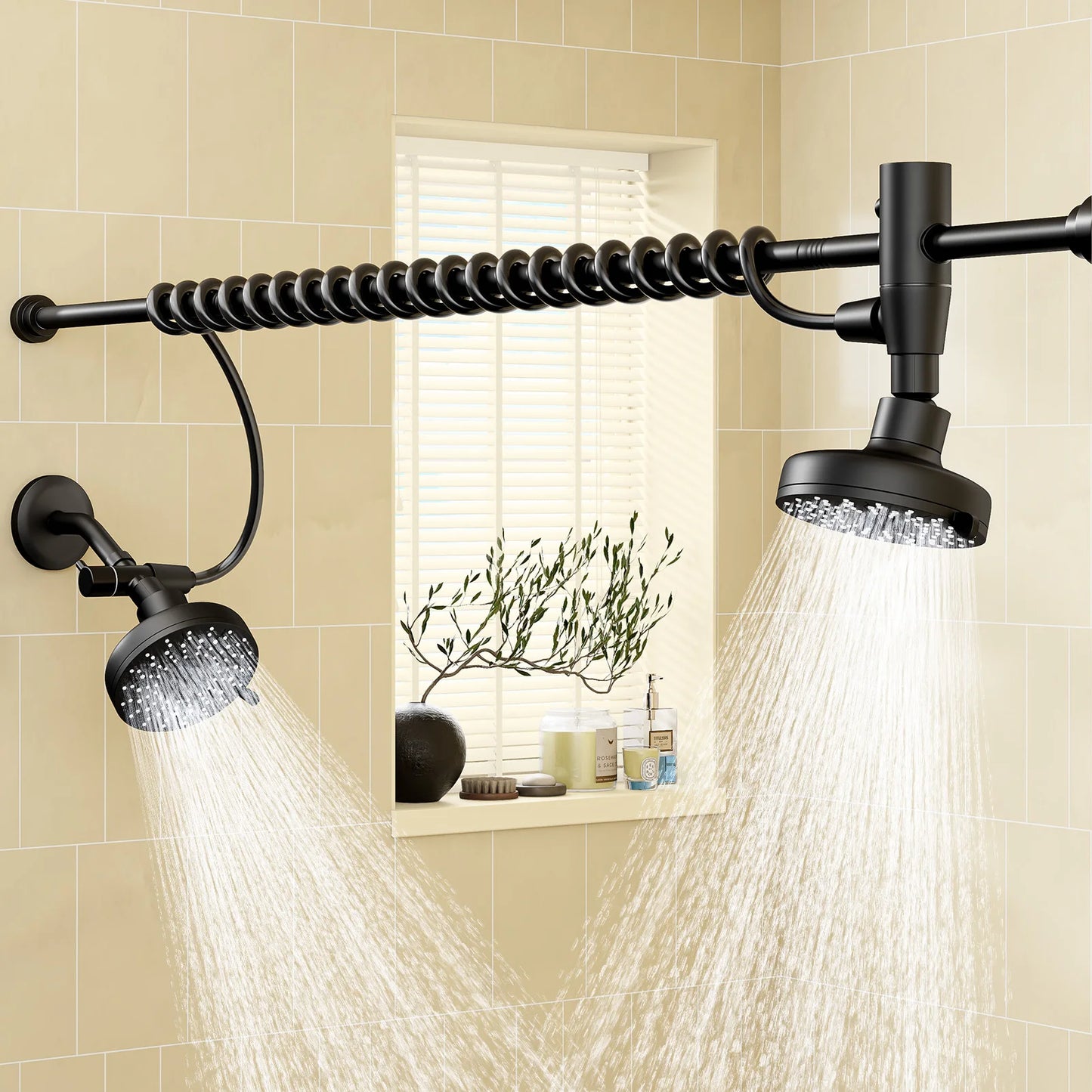 Dual Stainless Steel Shower Head For Couples With Adjustable Slider