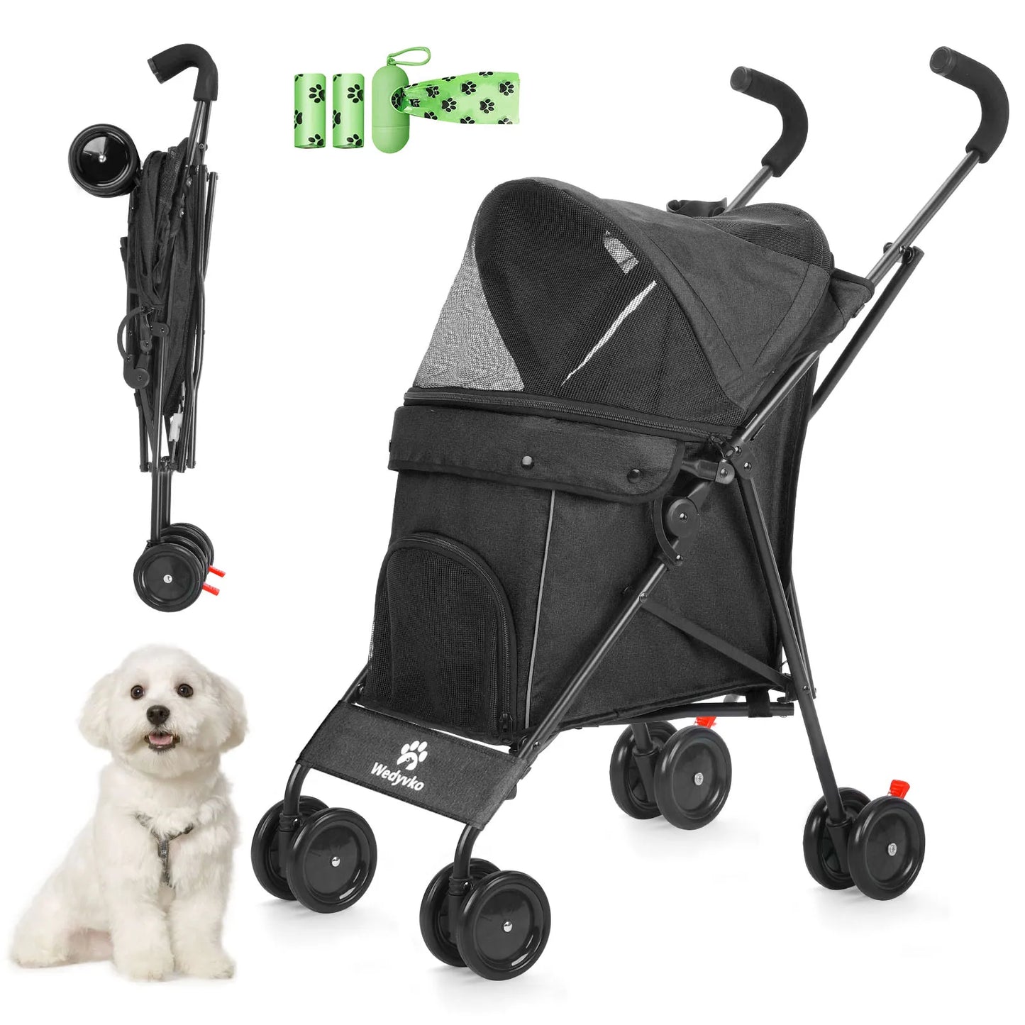 Wedyvko Pet Stroller Four Wheels With Brakes And Storage