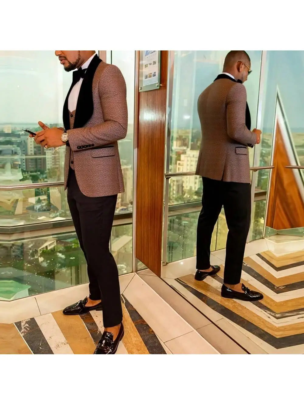 Mens Floral Tuxedo 3Piece Blazer Set Jacquard Paisley