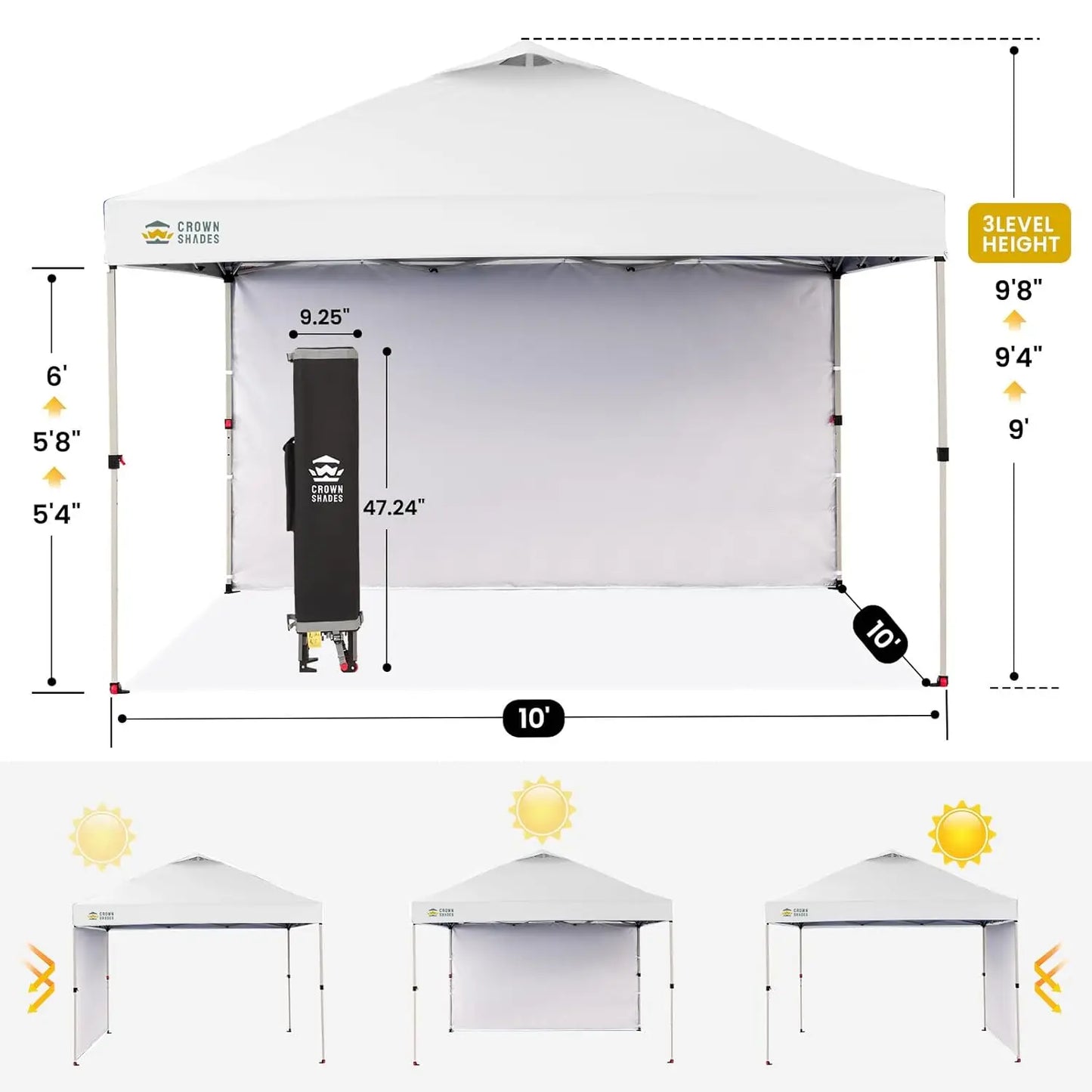 10x10 Ft Pop-up Awning with One Side Wall - One-click Setup Beach Tent - Outdoor Awning for Events and Parties, Customizable.