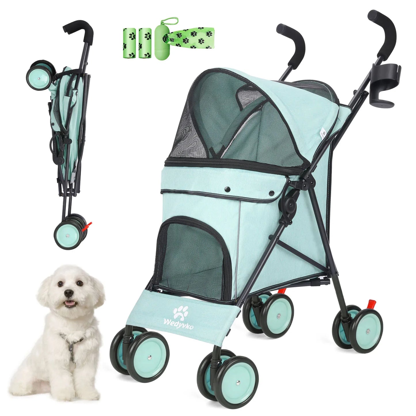 Wedyvko Pet Stroller Four Wheels With Brakes And Storage