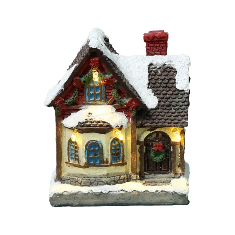 Christmas LED Light House Ornaments Resin Cottage Miniature Village