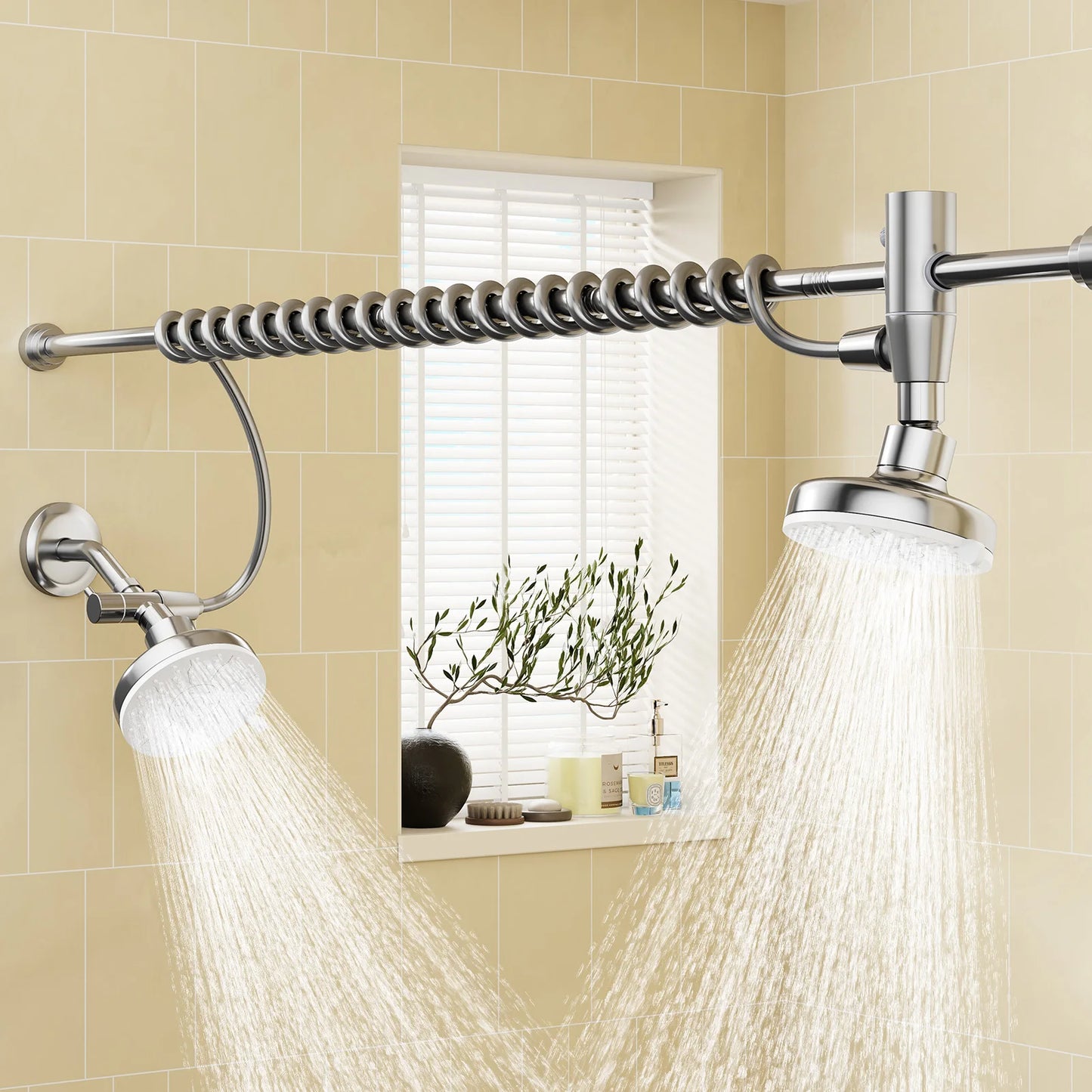 Dual Stainless Steel Shower Head For Couples With Adjustable Slider