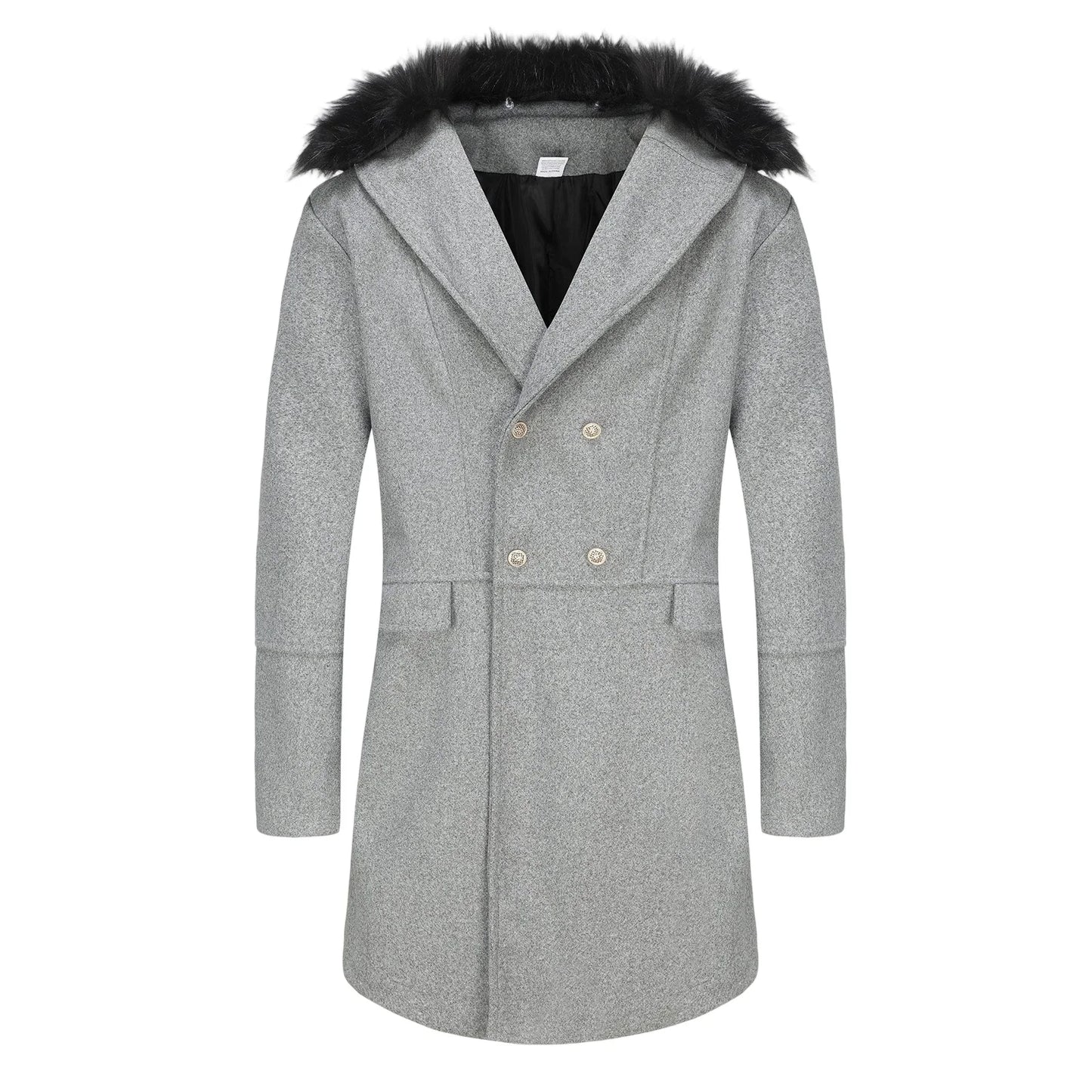 Guangdong Men Classic Double Breasted Trench Coat Removable Fur Collar