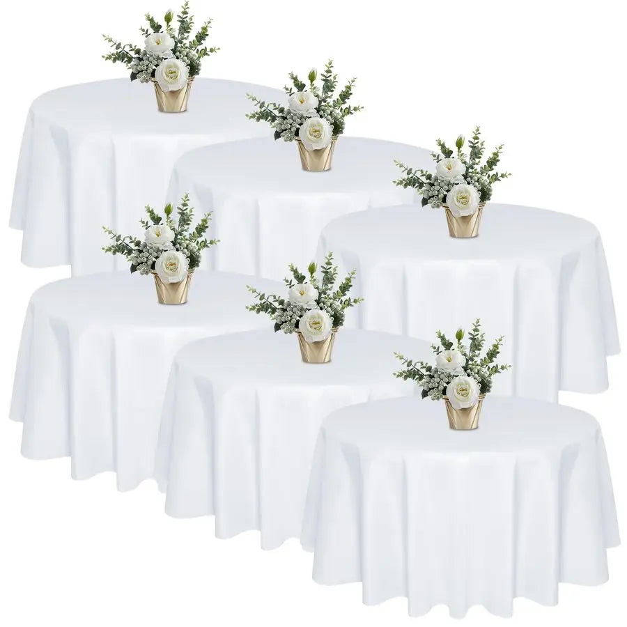 Pack 120 In Round White Tablecloths Reusable Polyester Table Covers Protect from Spills Not Waterproof for Weddings, Banquets, P