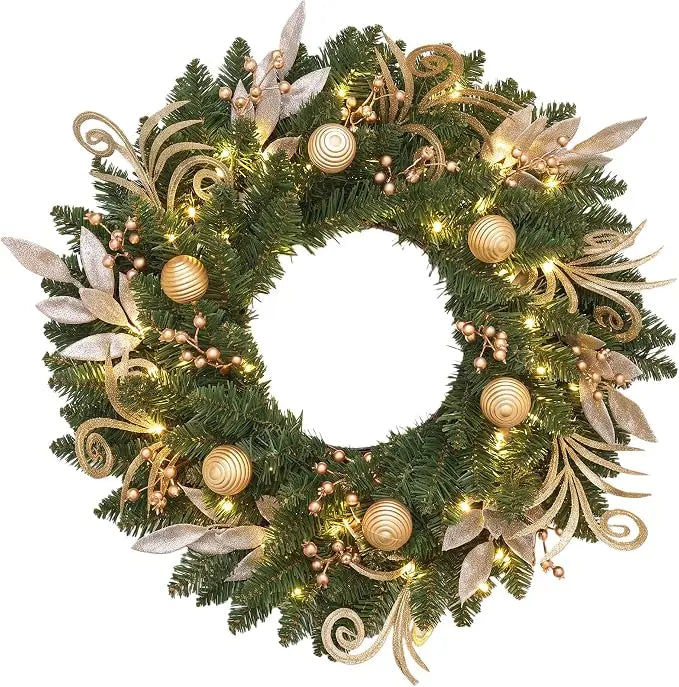 HiMISS Christmas Door Wreath With LED Lights For Holiday Decor