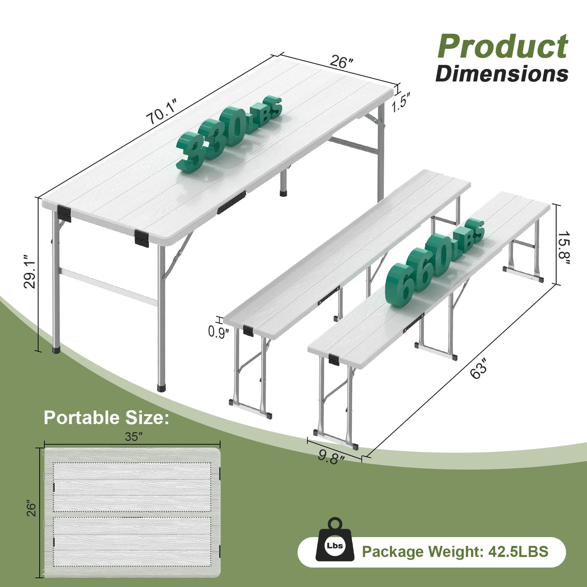 Evokeden Portable Folding Picnic Table Set For Outdoors