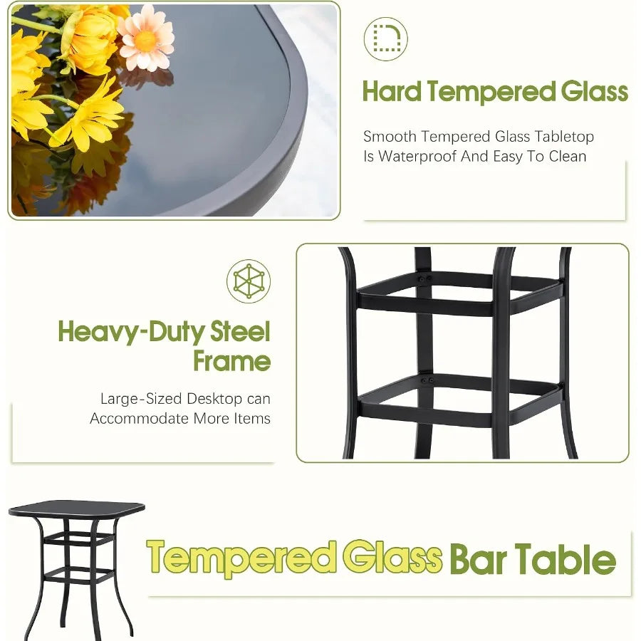 Outdoor Patio Swivel Bar Set With Bamboo Seats And Metal Frame