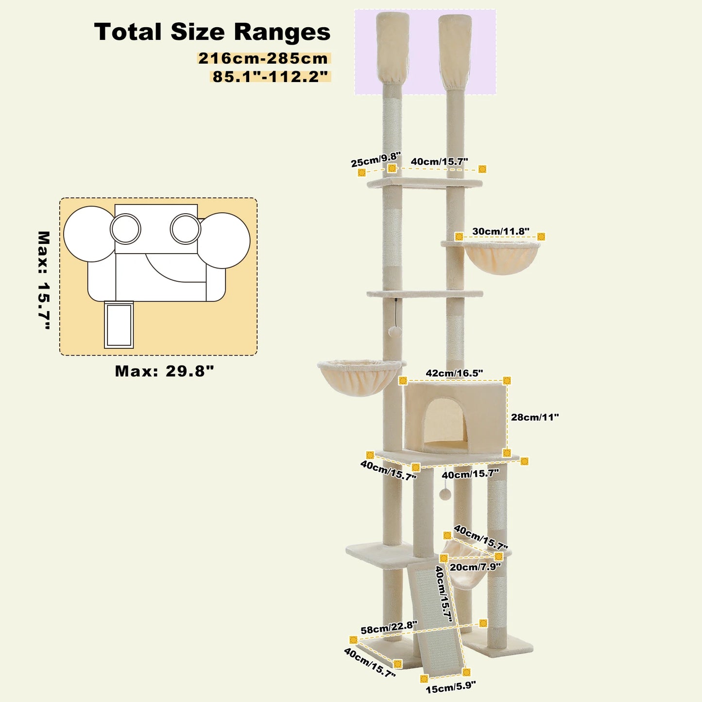 PAWZ Road Floor To Ceiling Cat Tree With Adjustable Height