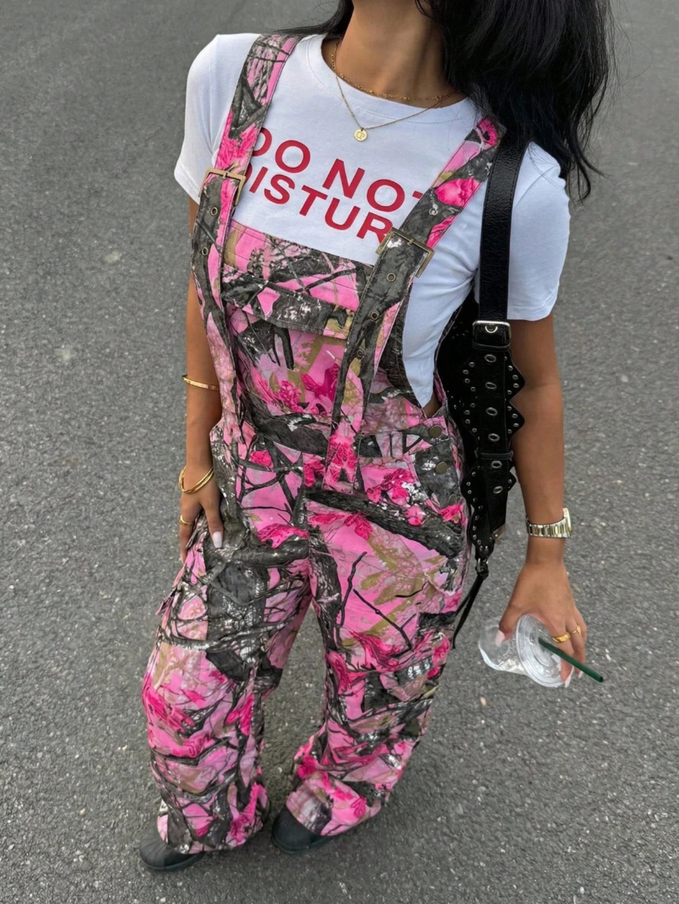 Women Adjustable Strap Printed Wide Leg Overalls For Casual Streetwear Outdoor And Daily Vacation Occasion