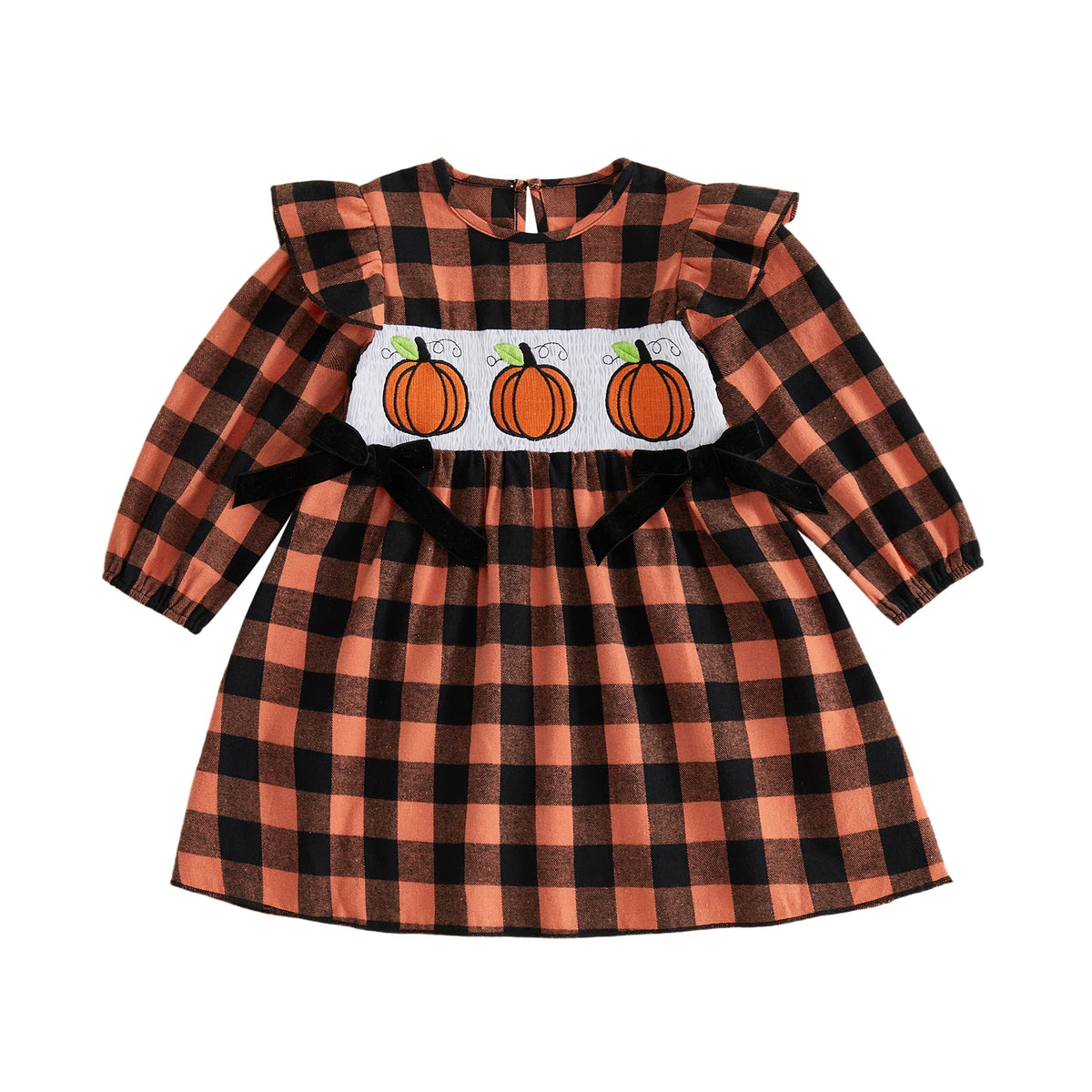Pudcoco Toddler Girl Halloween Plaid Long Sleeve Dress