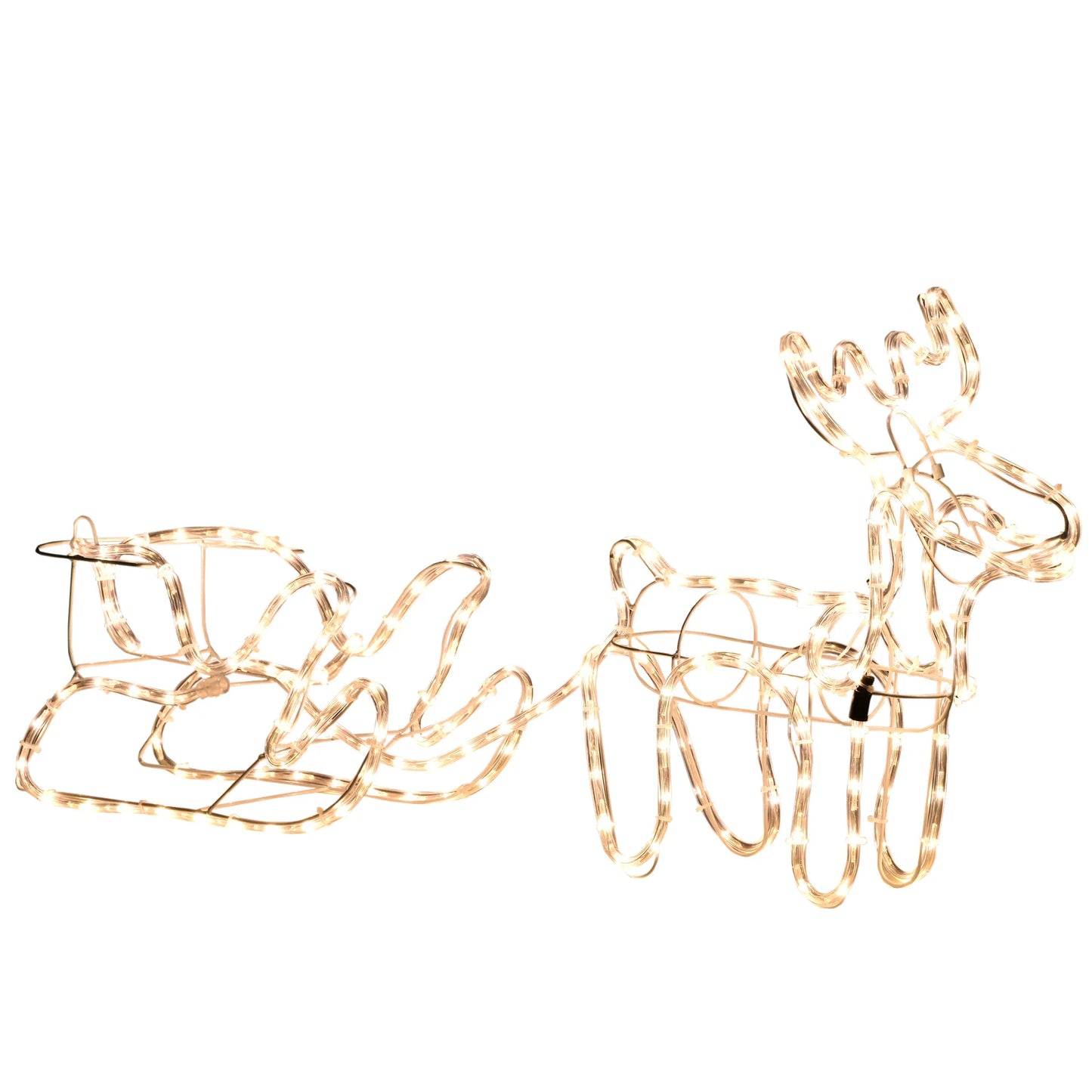 Christmas Reindeer and Sleigh with LED Motif Warm White Lighting, Indoor Outdoor Steel Frame Yard Decoration
