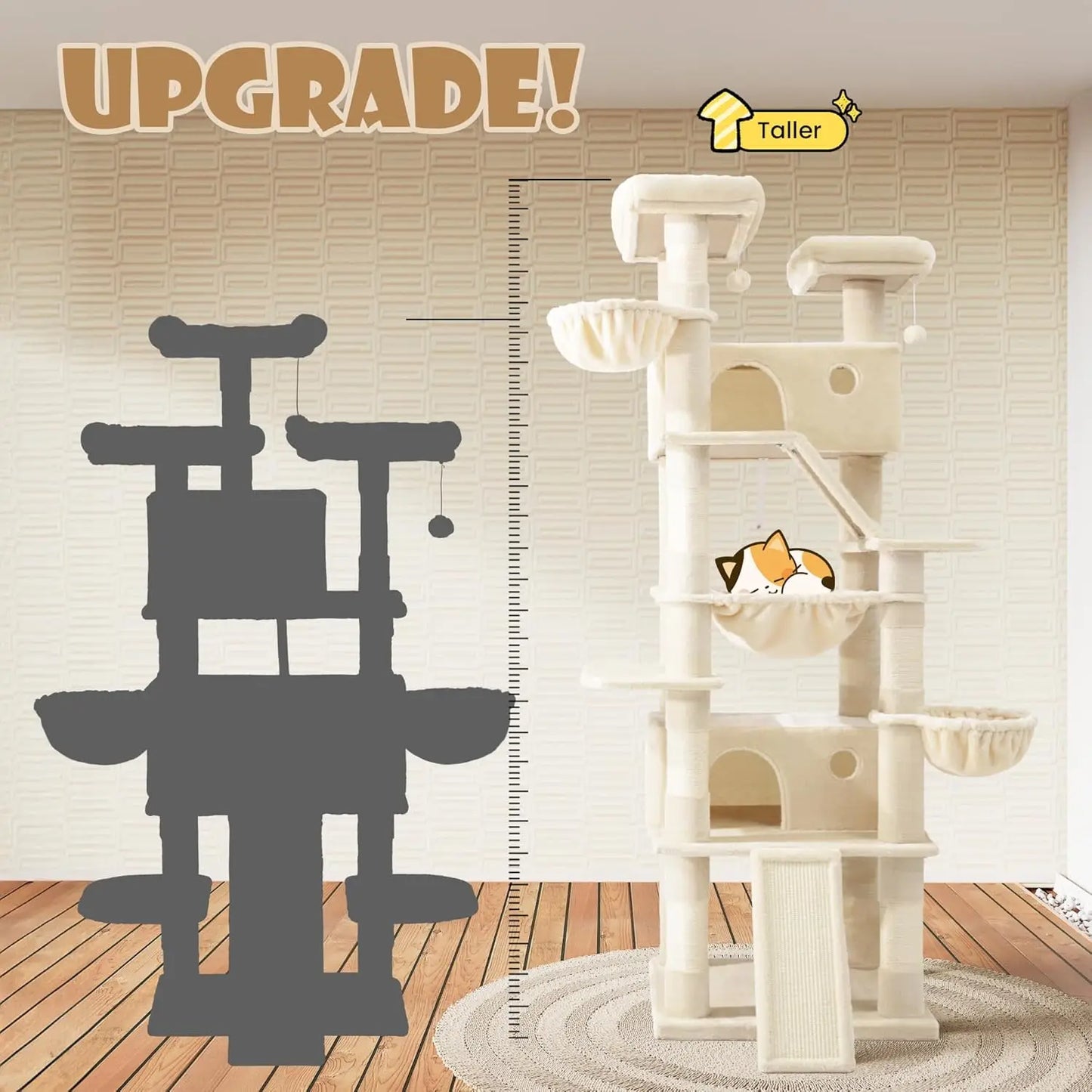 81in Multi-Level Cat Tree Tower with Hammock, Scratching Posts, and Cozy Perches for Indoor Cats - Beige
