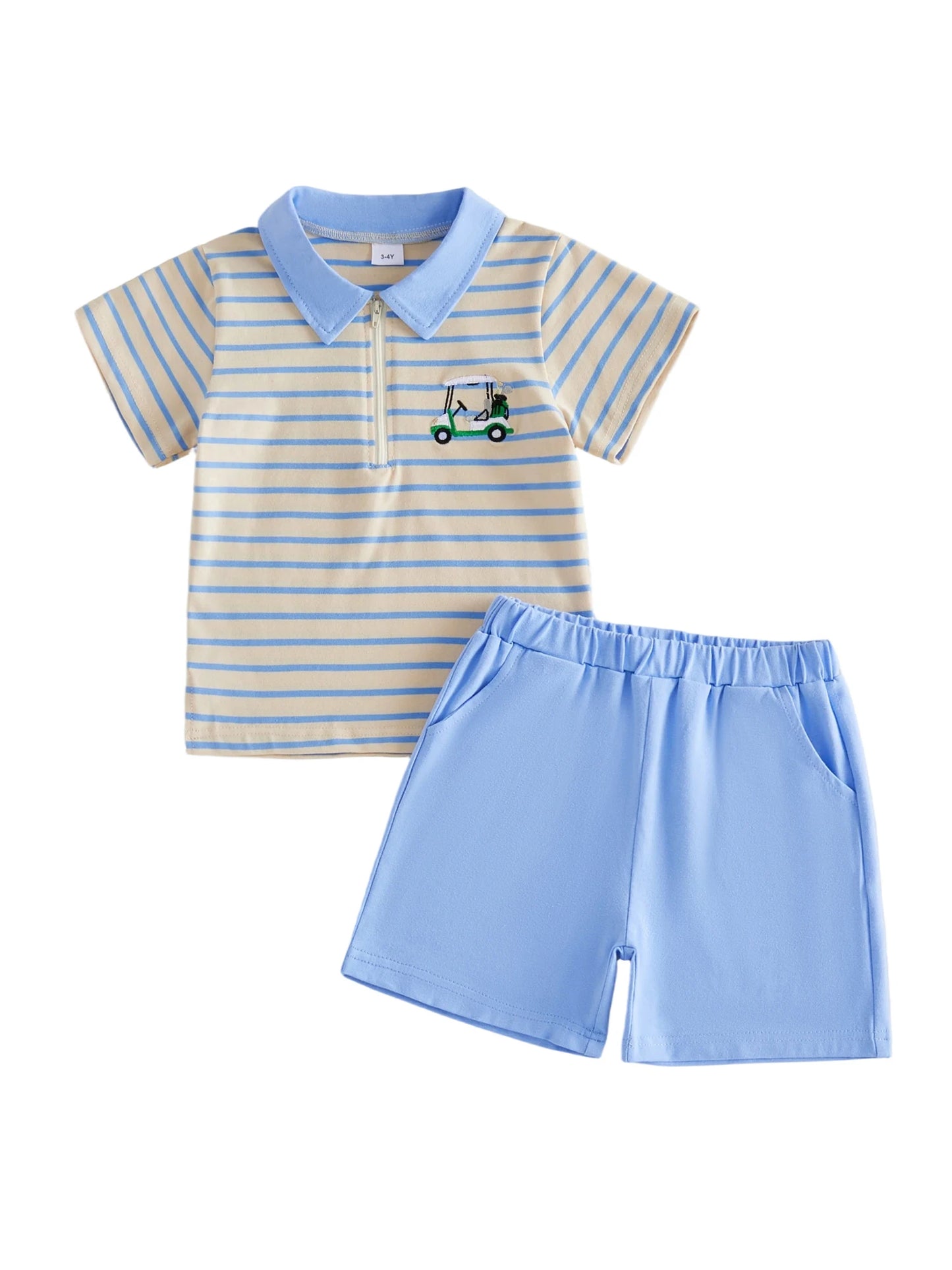 Infant Summer Outfit Set with Short Sleeve Lapel Collar Embroidered Top and Matching Shorts for Baby Boys and Girls 2 Piece